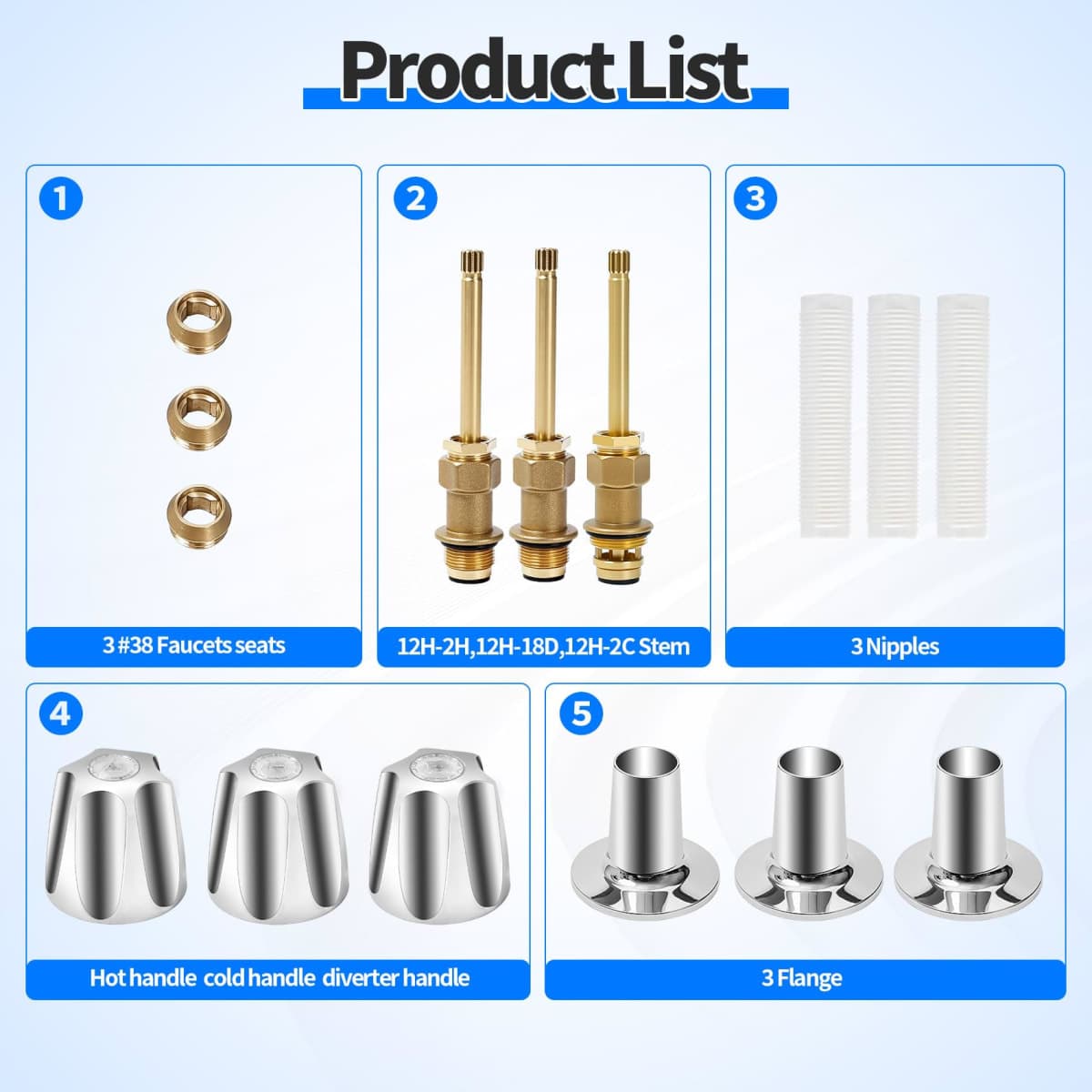 3 Handle 39619 Bathtub and Shower Remodel/Rebuild Trim Kit Compatible with Price Pfister Verve Faucets, Shower Faucet Knob Kit Includes 12H-2H 12H-2C 12H-18D Stems, Chrome knob Handle and Flange Base thumbnail 4