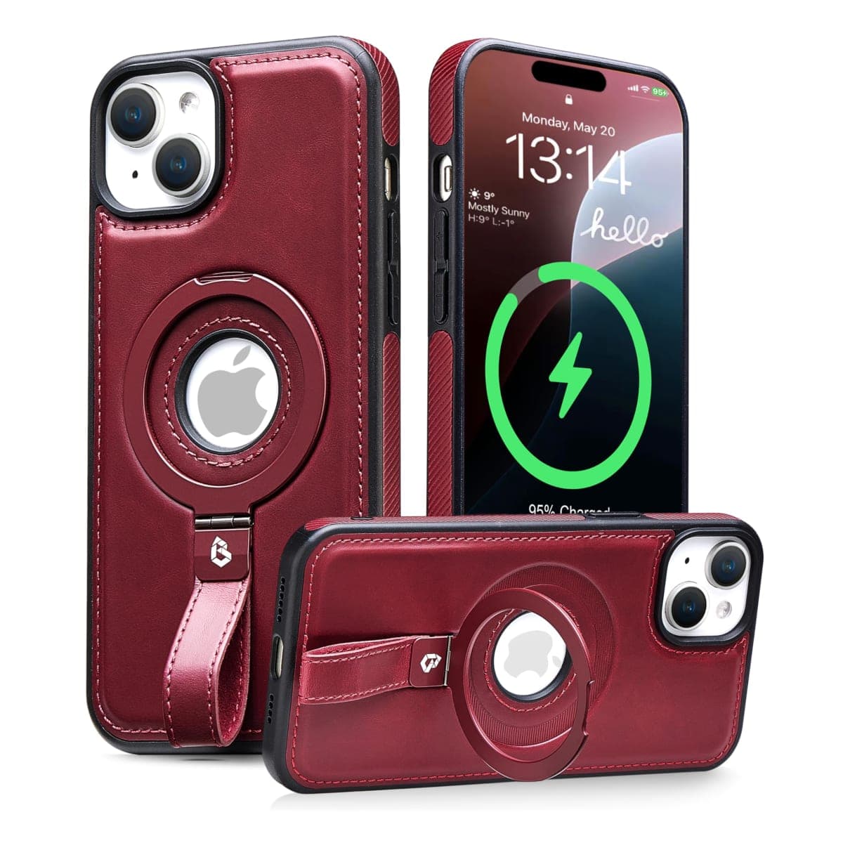 Butaiga for iPhone 15 Plus/iPhone 14 Plus Leather Case with Stand, Anti-Slip Grip Ring, Fits for MagSafe (Burgundy, iPhone15/14 Plus) — image 1