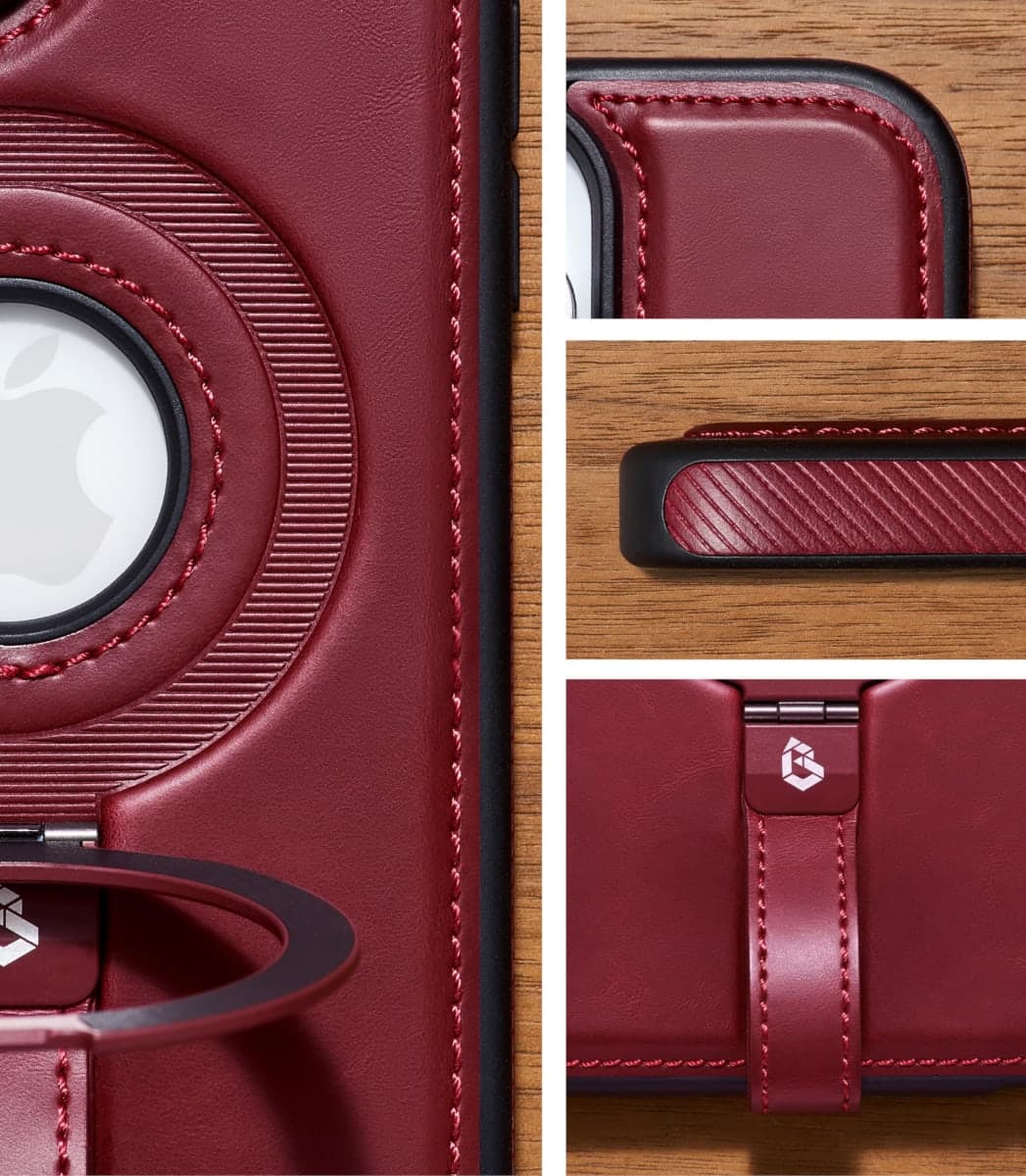 Butaiga for iPhone 15 Plus/iPhone 14 Plus Leather Case with Stand, Anti-Slip Grip Ring, Fits for MagSafe (Burgundy, iPhone15/14 Plus) thumbnail 2