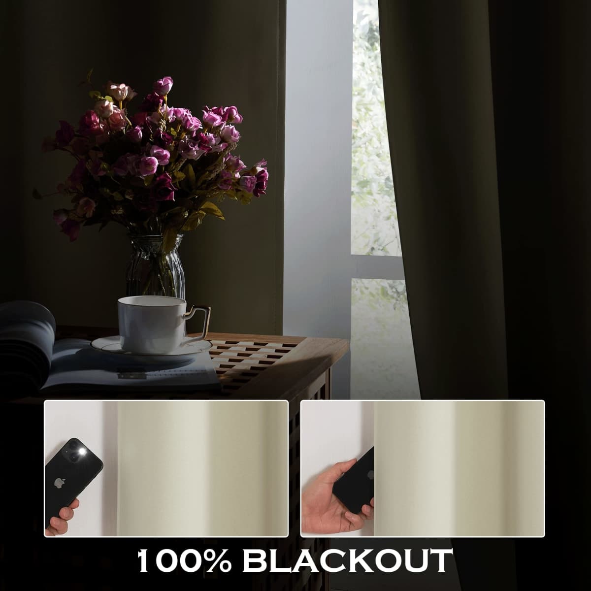 KGORGE 4-in-1 Soundproof Anti Dust 100% Blackout Curtains with Melt-Blown Layer Thermal Insulating Window Treatment Drapes for Living Room Bedroom Kis Nursery, W 52 x L 84, Cream Beige, 2 Panels thumbnail 3