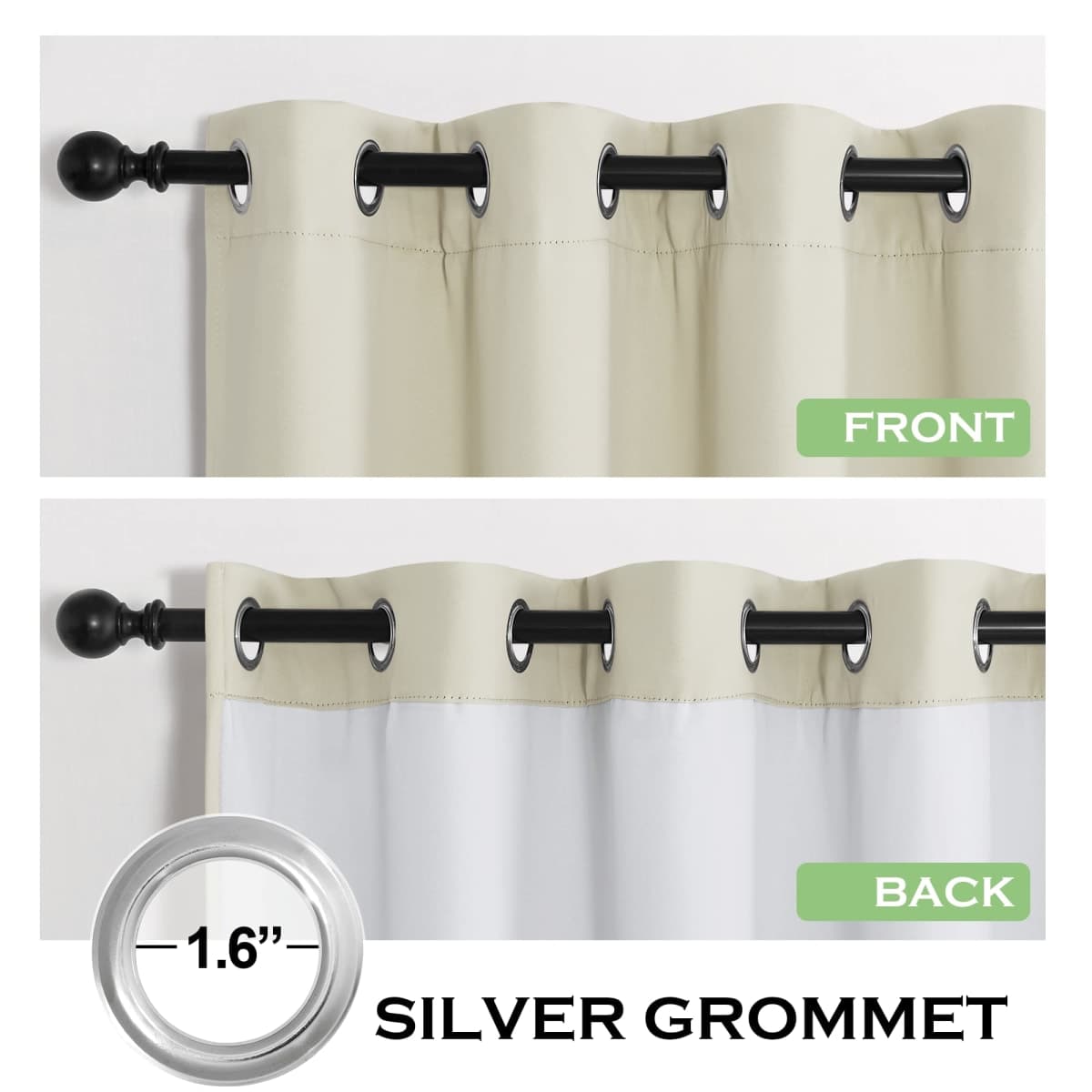 KGORGE 4-in-1 Soundproof Anti Dust 100% Blackout Curtains with Melt-Blown Layer Thermal Insulating Window Treatment Drapes for Living Room Bedroom Kis Nursery, W 52 x L 84, Cream Beige, 2 Panels thumbnail 4