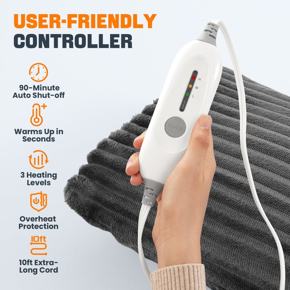 Electric Hand Warmer, Soft Flannel Heated Gloves, Hand Warmer Pouch, Heating Pad for Hands Pain Relief Fingers Arthritis for Women Men Elder Xmas Gifts, Auto Off & 3 Level, Dark Grey thumbnail 2