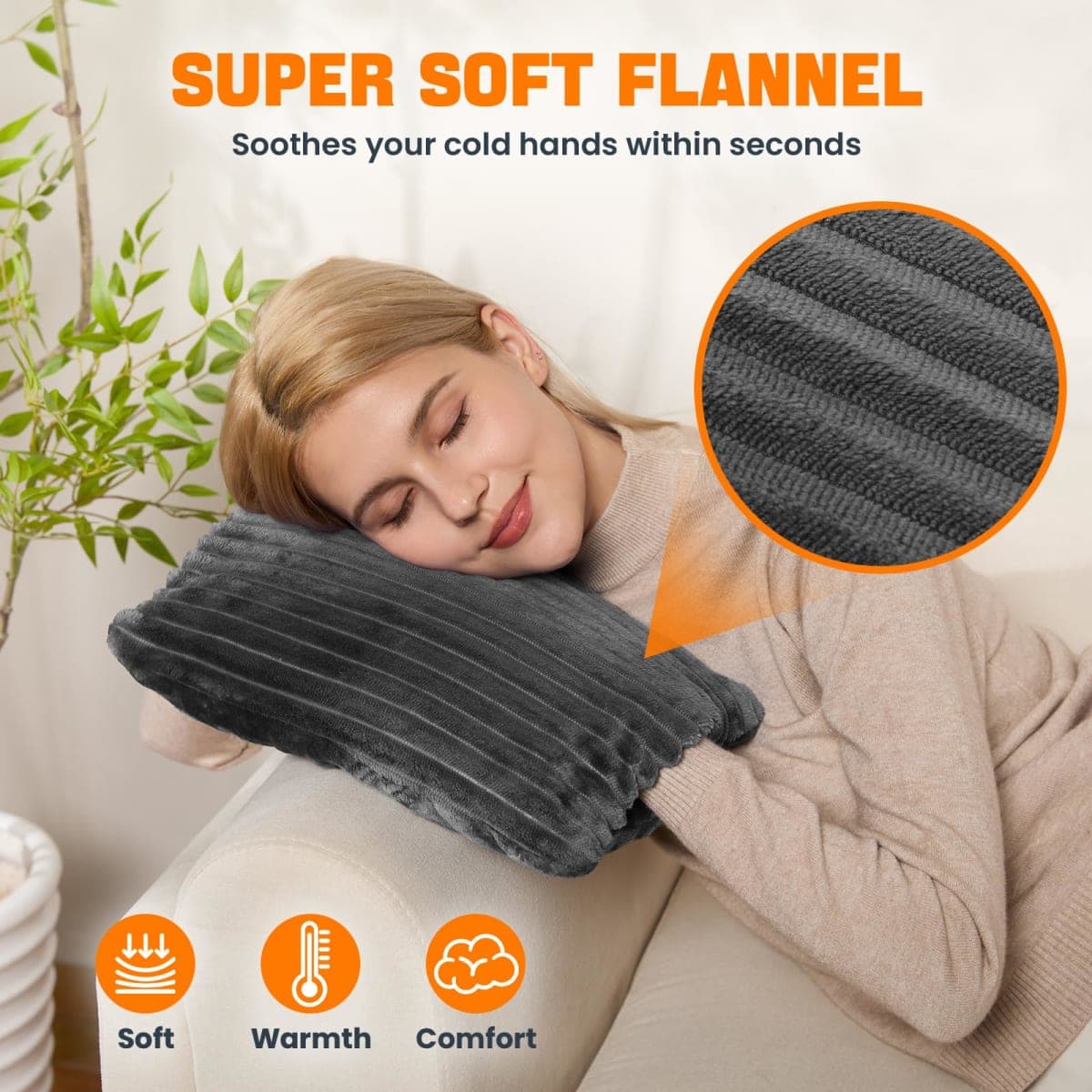Electric Hand Warmer, Soft Flannel Heated Gloves, Hand Warmer Pouch, Heating Pad for Hands Pain Relief Fingers Arthritis for Women Men Elder Xmas Gifts, Auto Off & 3 Level, Dark Grey thumbnail 3