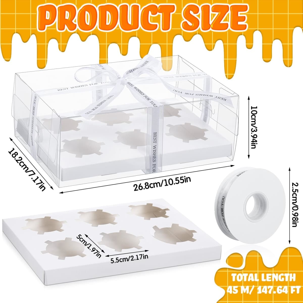Dandat 24 Pack Clear Cupcake Boxes 6 Count Plastic Cupcake Containers with Gift Ribbon Rectangle Bakery Cake Boxes Cupcake Carrier Holder for Treat Dessert Muffins Birthday Wedding Mother's Day thumbnail 2