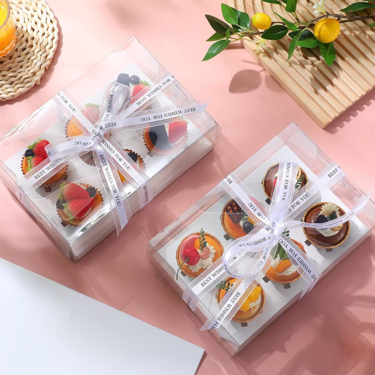Dandat 24 Pack Clear Cupcake Boxes 6 Count Plastic Cupcake Containers with Gift Ribbon Rectangle Bakery Cake Boxes Cupcake Carrier Holder for Treat Dessert Muffins Birthday Wedding Mother's Day thumbnail 4