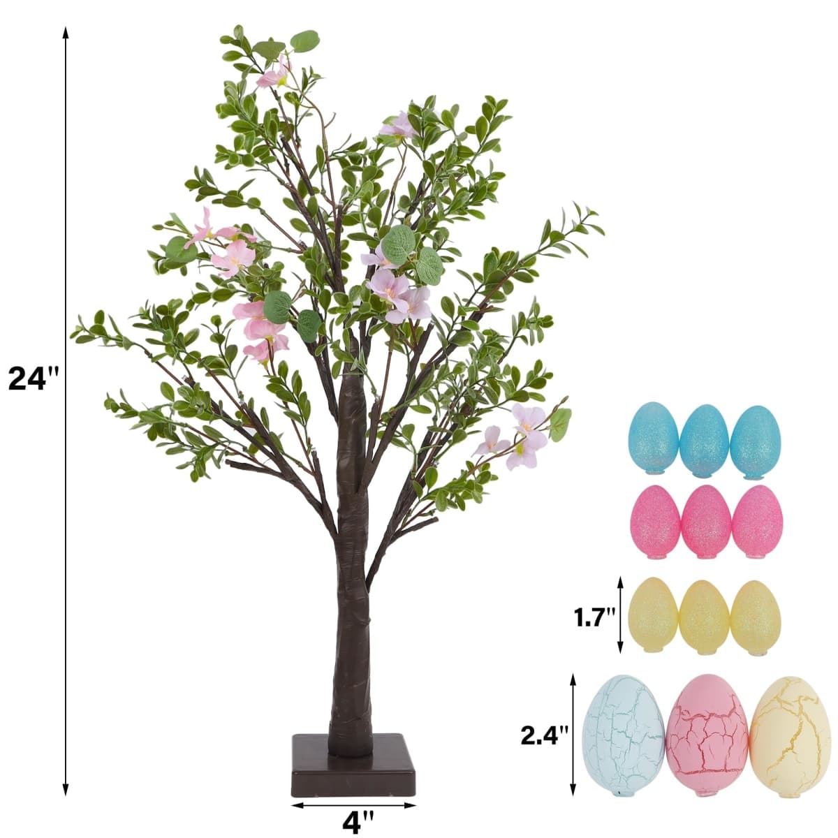 DR.DUDU Easter Decoration Set of 2 Lighted Artificial Tree with Easter Eggs & Colorful LED Lights, Light Up Tabletop Bonsai Tree for Table Home Holiday Spring Decor thumbnail 3