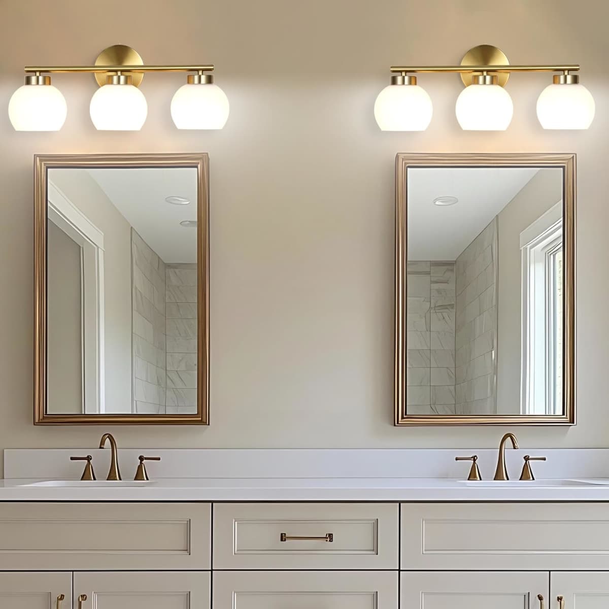 3 Light Bathroom Vanity Light, 20" Brushed Gold Bathroom Light Fixtures Over Mirror with Milky White Glass Globe Shade, Mid Century Modern Brass Wall Sconces, E26 Socket thumbnail 2