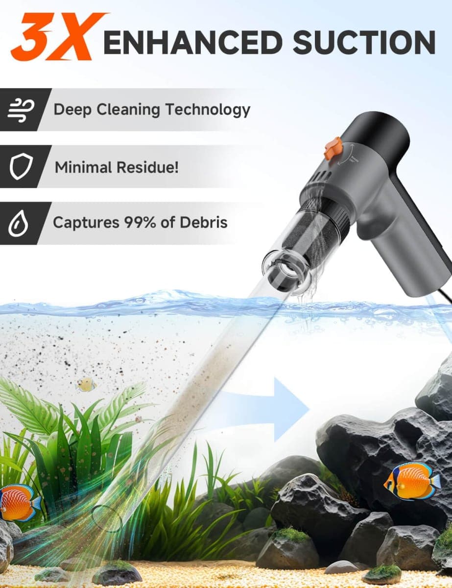fishands Electric Aquarium Gravel Cleaner - High-Pressure Fish Tank Cleaner with Gravel Vacuum for Aquarium, 6-in-1 Multifunction Aquarium Vacuum Gravel Cleaner with Water Changer & Sand Filter thumbnail 2