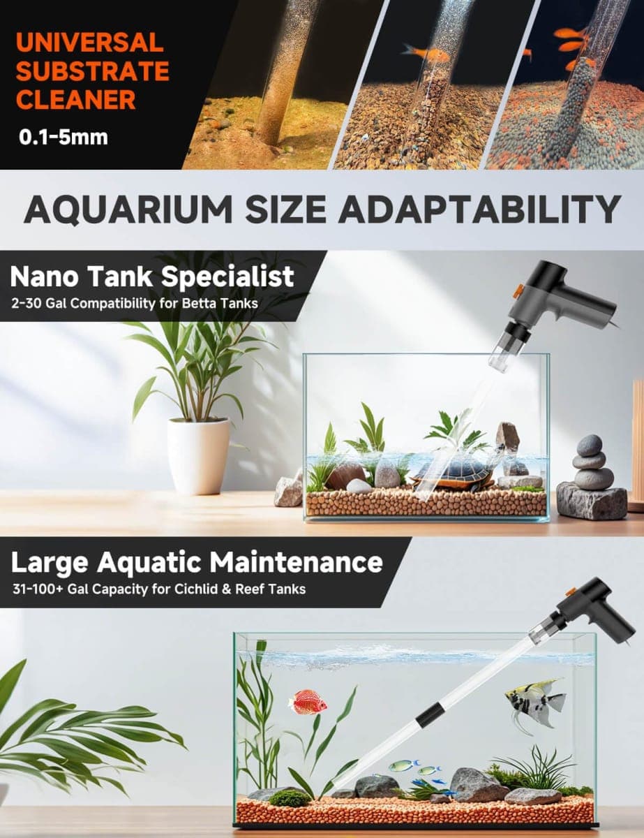 fishands Electric Aquarium Gravel Cleaner - High-Pressure Fish Tank Cleaner with Gravel Vacuum for Aquarium, 6-in-1 Multifunction Aquarium Vacuum Gravel Cleaner with Water Changer & Sand Filter thumbnail 4