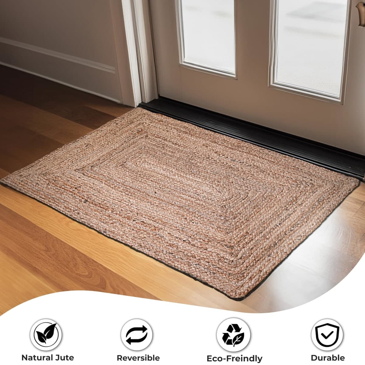 Ramanta Home Hand Woven Jute Braided Rug 2'x3' - Natural, Boho Reversible Floor Carpet for Living Room, Farmhouse Accent Rugs for Kitchen, Nursery, Kids Room, Bedroom, Patio - 24X36 Inch thumbnail 3