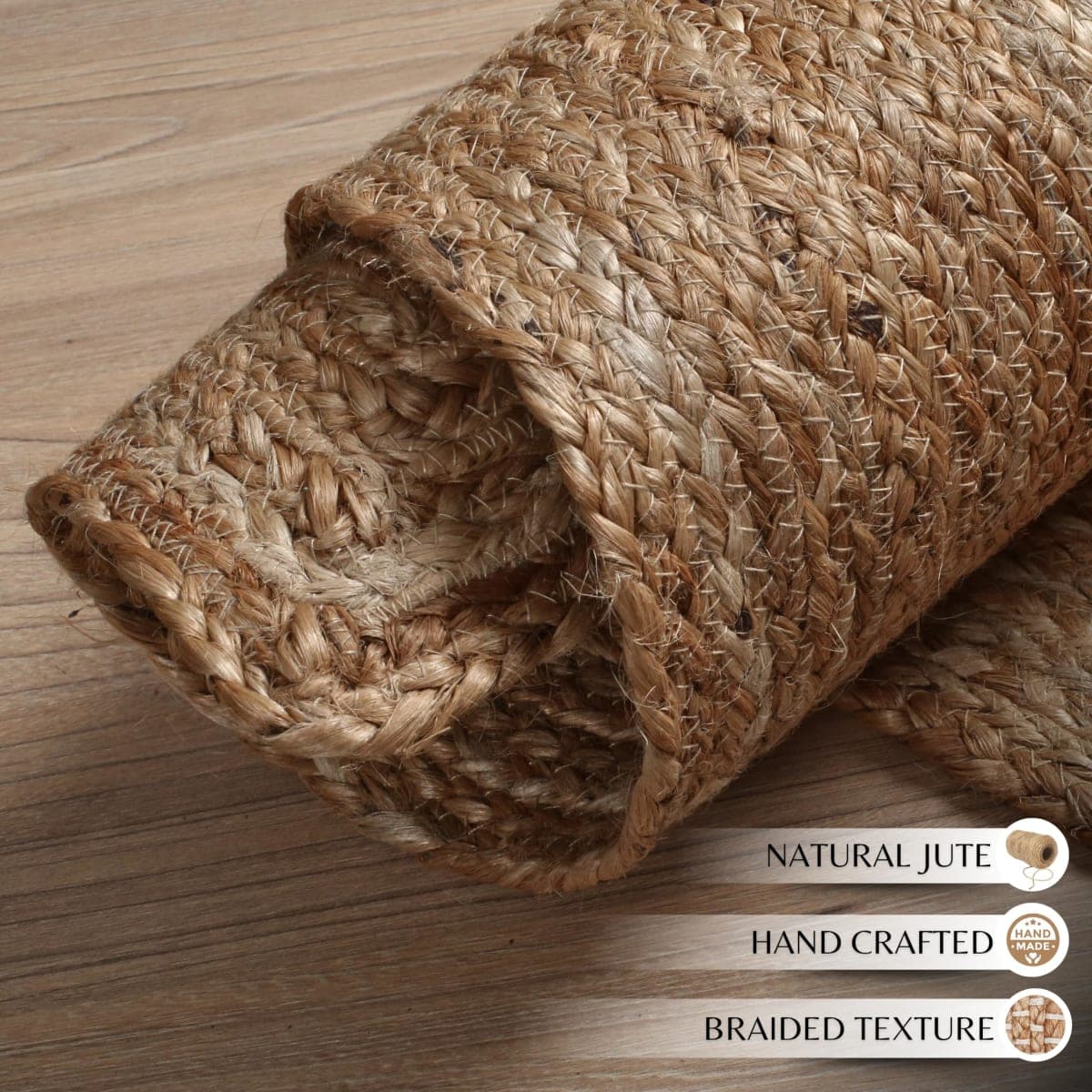 Ramanta Home Hand Woven Jute Braided Rug 2'x3' - Natural, Boho Reversible Floor Carpet for Living Room, Farmhouse Accent Rugs for Kitchen, Nursery, Kids Room, Bedroom, Patio - 24X36 Inch thumbnail 5