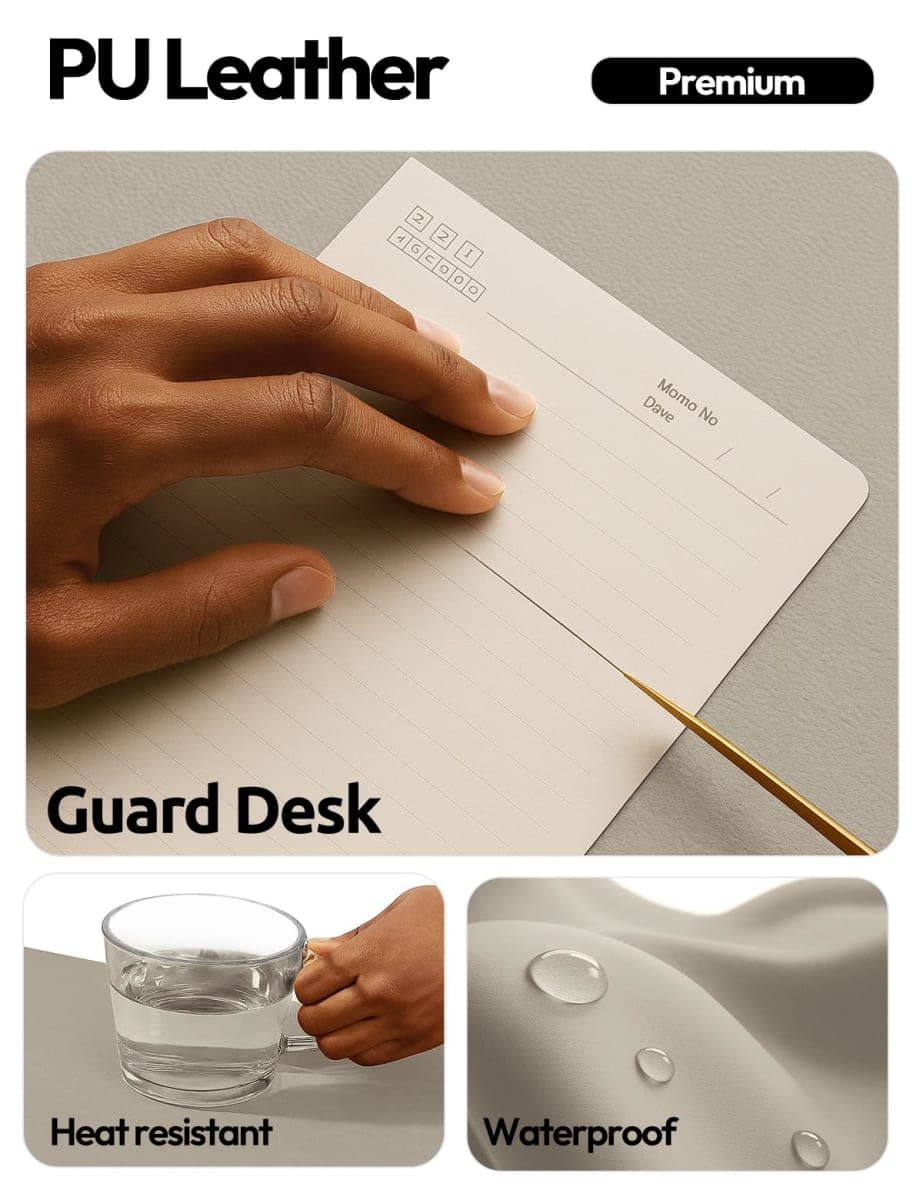 YSAGi Leather Desk Pad Protector, Office Desk Mat, Large Mouse Pad, Non-Slip PU Leather Desk Blotter, Laptop Desk Pad, Waterproof Desk Writing Pad for Office and Home (Olive Beige, 23.6" x 13.8") thumbnail 3