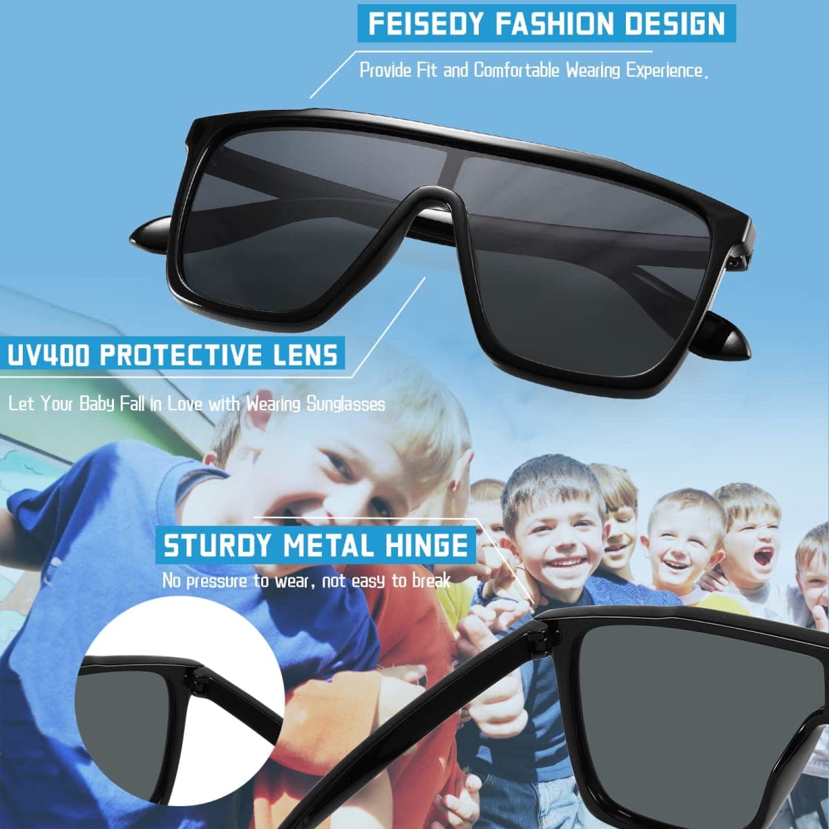 FEISEDY Kids Sunglasses for Girls Fashion Cute Boys Teenagers Glasses One Piece UV400 B2812, Camouflage Frame & Green Mirror Lens, 55mm thumbnail 5