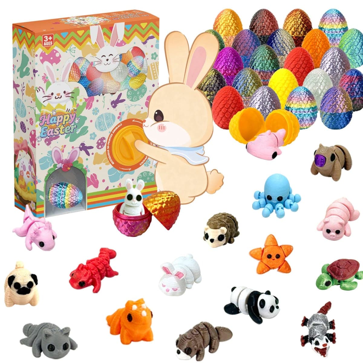 Mini Easter Eggs Vending Machine,24 pcs Prefilled 3D Printed Easter Eggs with Articulated Animals,Easter Basket Stuffers for Kids — image 1