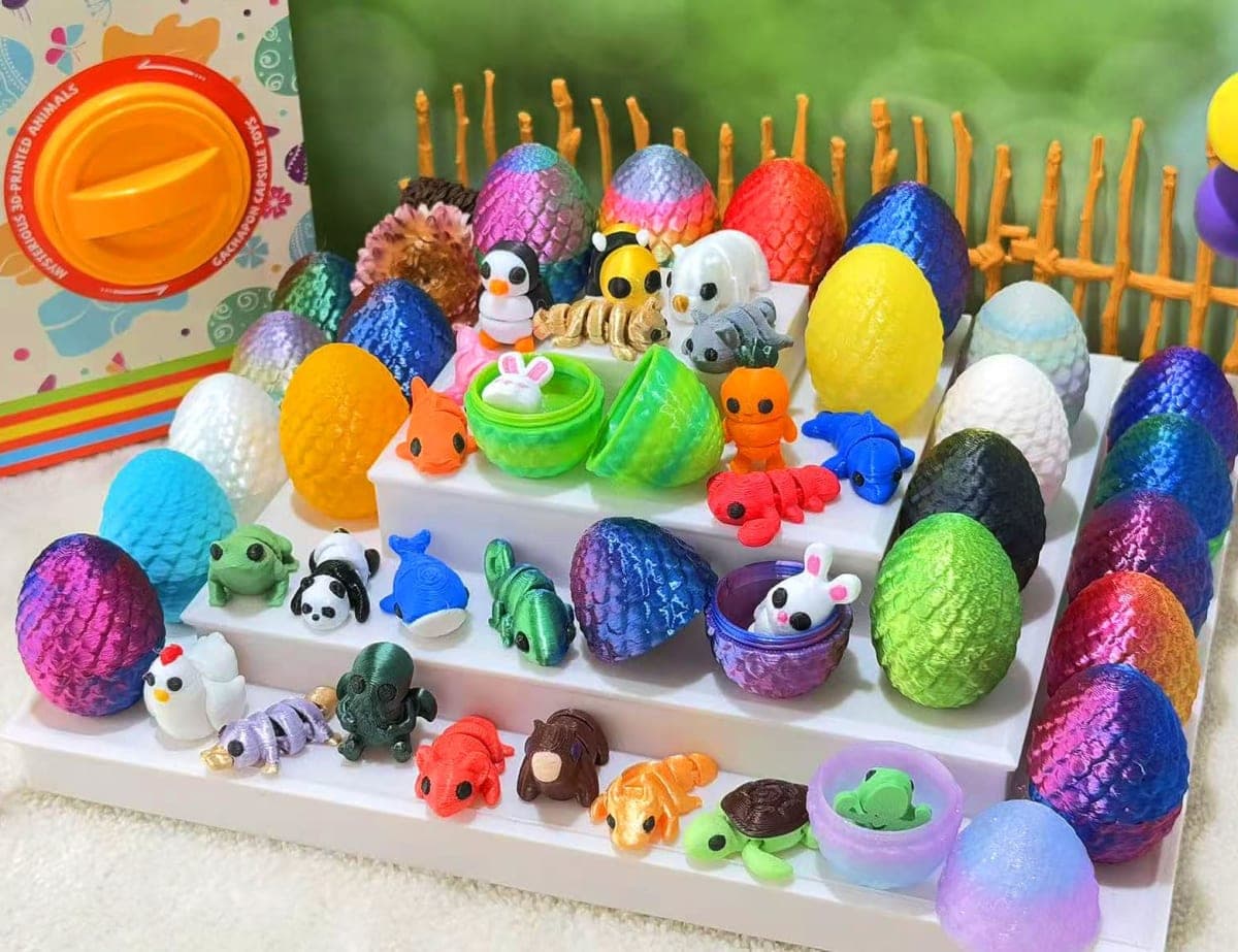 Mini Easter Eggs Vending Machine,24 pcs Prefilled 3D Printed Easter Eggs with Articulated Animals,Easter Basket Stuffers for Kids thumbnail 4