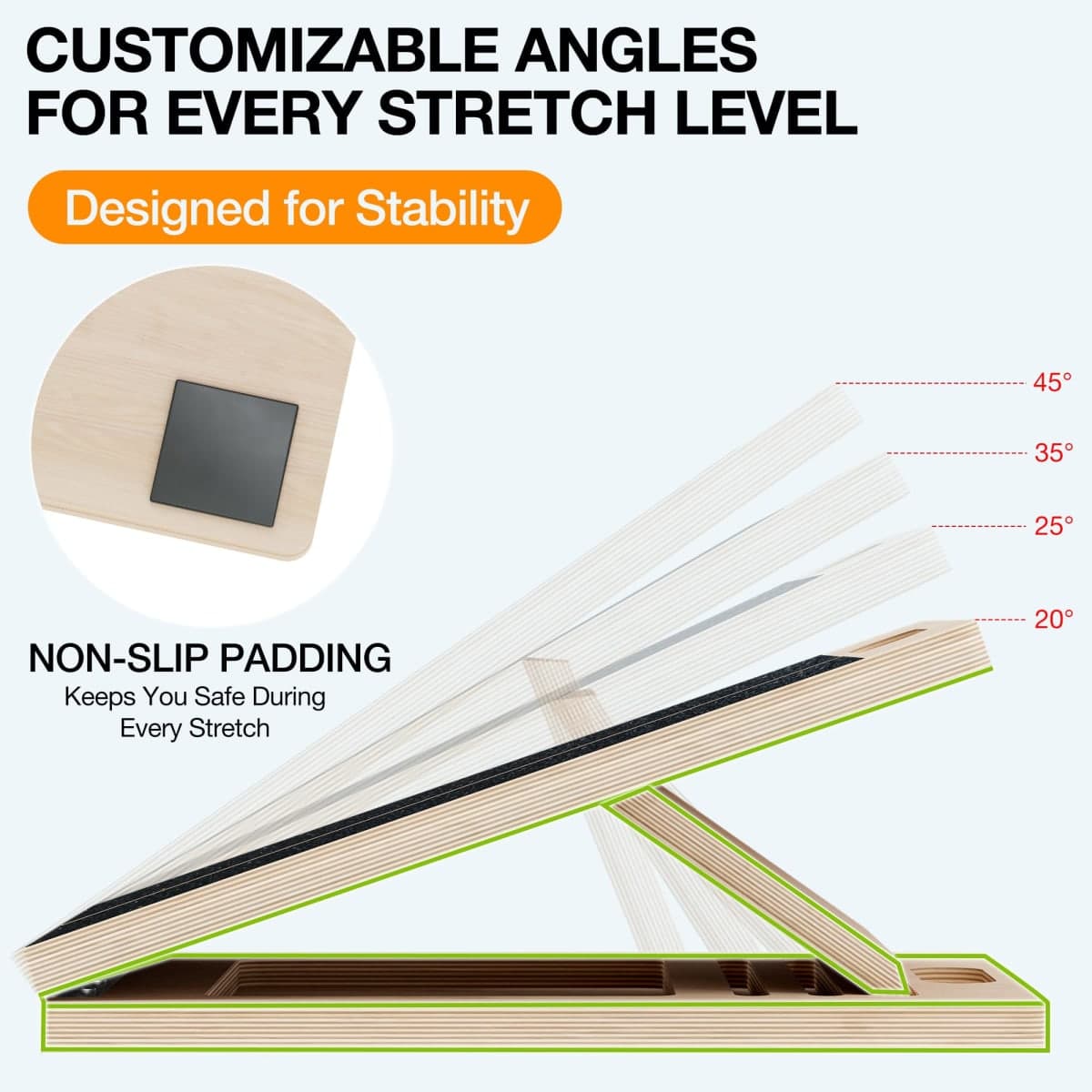 TEMI Slant Board for Calf-Stretching - Wooden Incline Wedge Stretcher for Squats, Foot & Ankle Mobility, Portable Fitness Equipment, Balance Block for Heel Stretch, Knees Over Toes Training thumbnail 4
