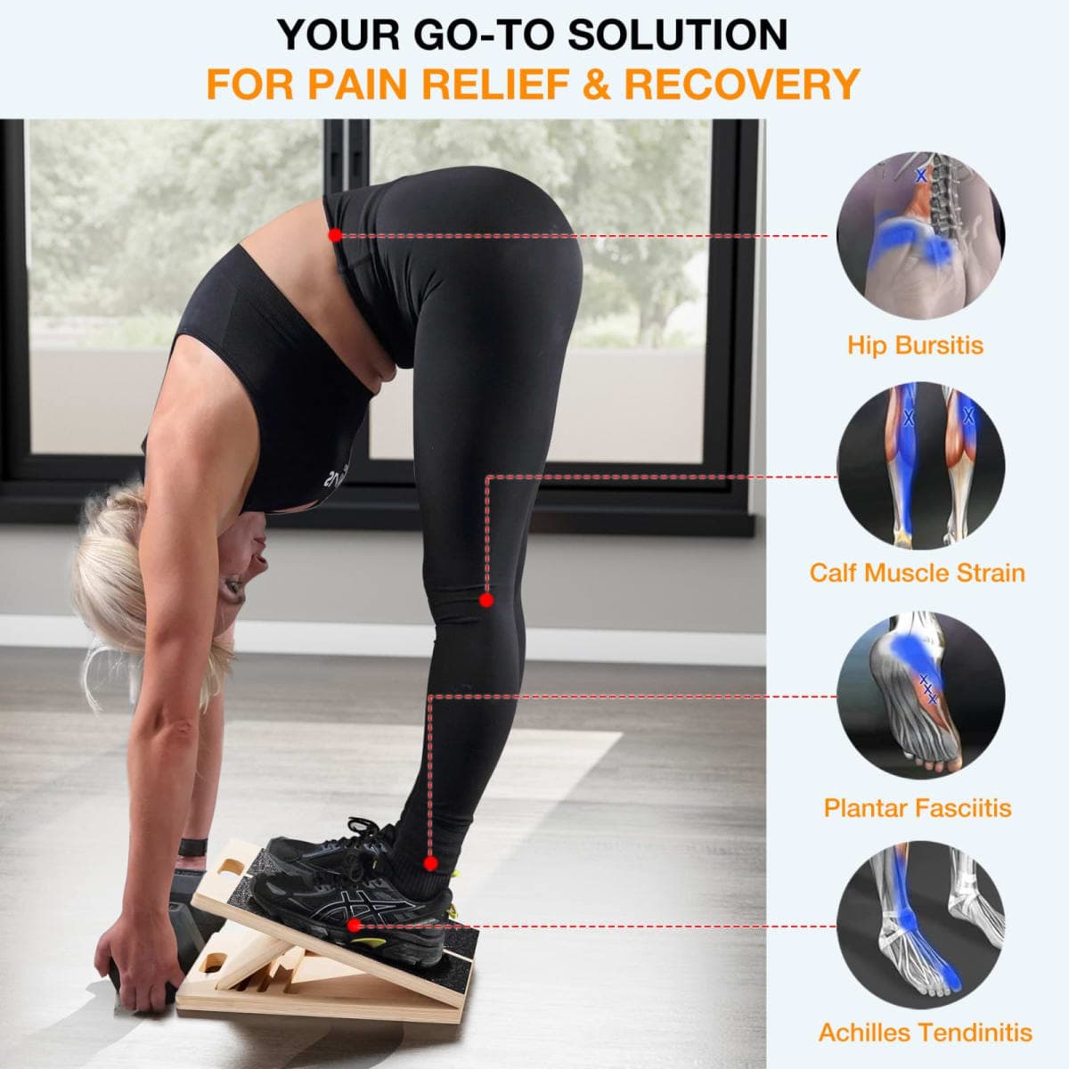 TEMI Slant Board for Calf-Stretching - Wooden Incline Wedge Stretcher for Squats, Foot & Ankle Mobility, Portable Fitness Equipment, Balance Block for Heel Stretch, Knees Over Toes Training thumbnail 5