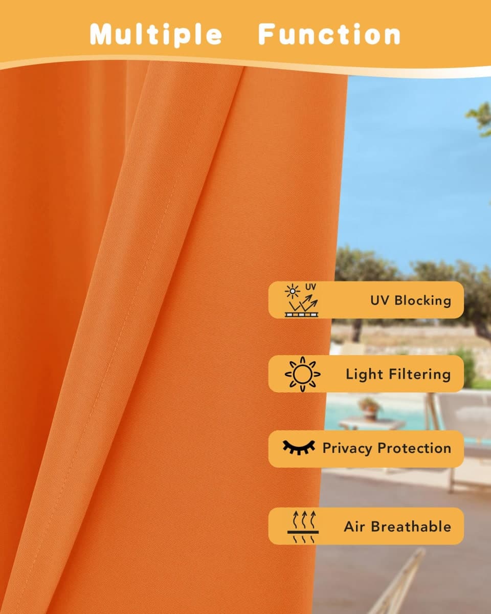HolidayIdeas Outdoor Curtains for Patio Waterproof, 4 Panels - 54 x 95 Inch - Privacy Protection & Light Filtering Curtains Grommet Outside Curtains for Porch, Gazebo, Pergola (Mecca Orange) thumbnail 3
