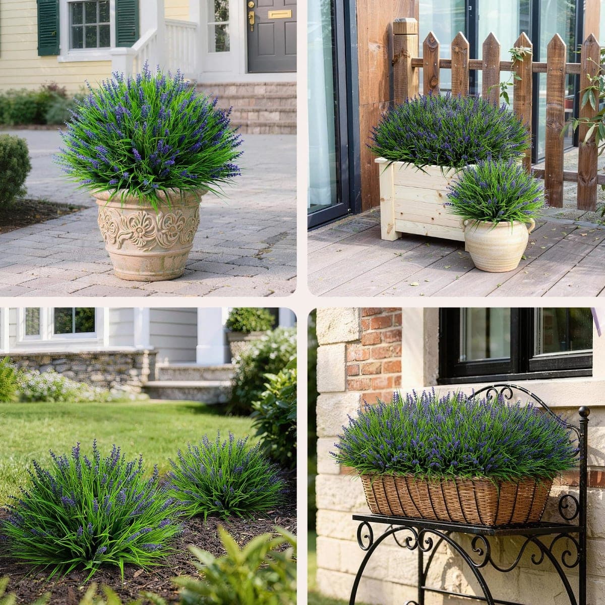 alyptus 12 Bundles Artificial Plants Outdoor Fake Monkey Grass with Flowers for Pot UV Resistant Plant Decor for Window Garden Patio Hanging Planter Pathway Front Porch (Grass with Flowers) thumbnail 2