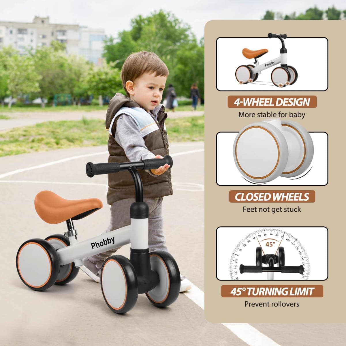 Phobby Baby Balance Bike for 1 2 Years Old Boys Girls, 4 Wheels Toddler Bike with Adjustable Seat, 12-24 Months Kids First Birthday Toy Gift thumbnail 2