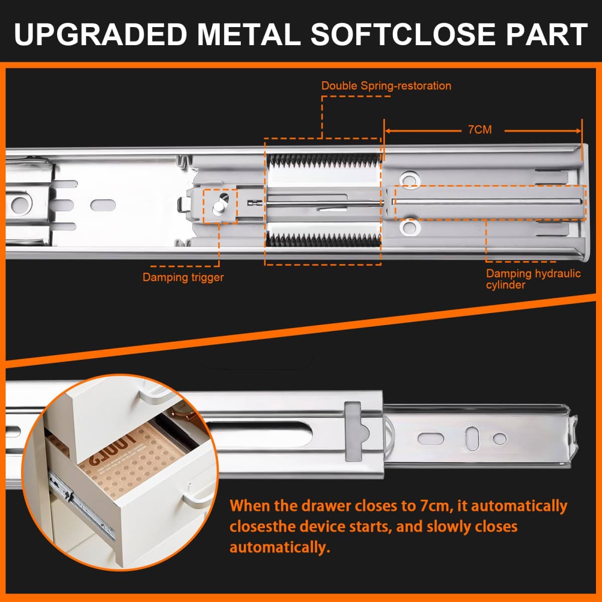 JI2OOYI 10 Inch Soft Close Drawer Slides, 6 Pairs (12pcs), Side Mount, Silver, Steel, Full Extension, 100 LB Capacity thumbnail 3