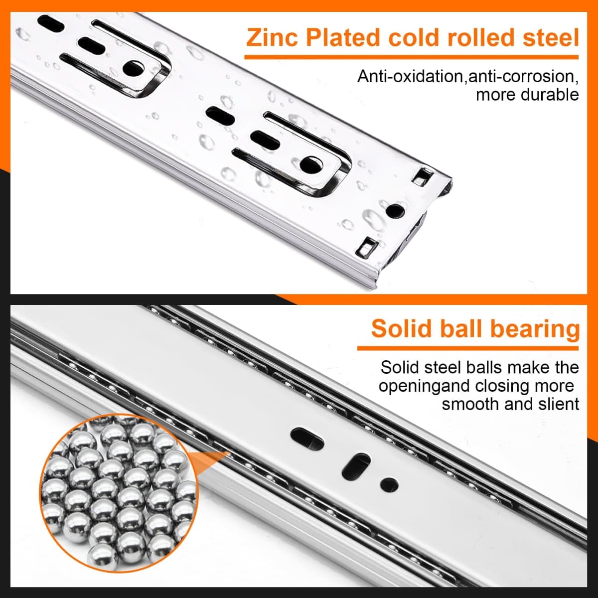 JI2OOYI 10 Inch Soft Close Drawer Slides, 6 Pairs (12pcs), Side Mount, Silver, Steel, Full Extension, 100 LB Capacity thumbnail 4