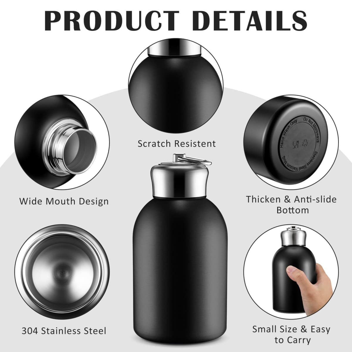 Mifoci 1 Pcs 20oz Water Bottle Stainless Steel Insulated Thermal for Hot Cold Drink Thermal Metal Vacuum Portable Water Bottle for Women Gifts Travel Camping Hiking (Black) thumbnail 3