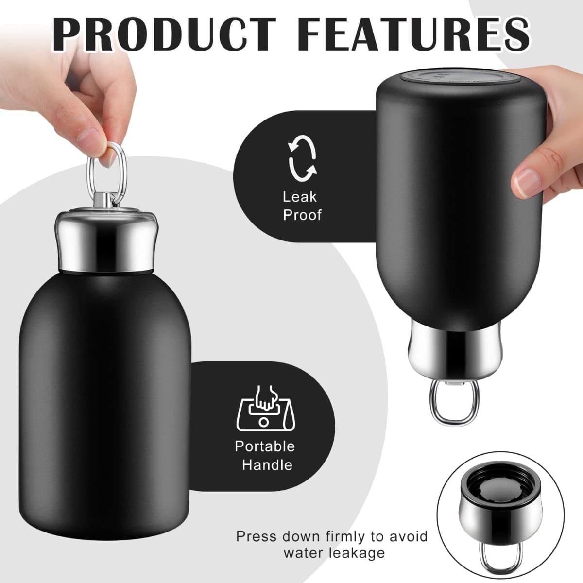 Mifoci 1 Pcs 20oz Water Bottle Stainless Steel Insulated Thermal for Hot Cold Drink Thermal Metal Vacuum Portable Water Bottle for Women Gifts Travel Camping Hiking (Black) thumbnail 4