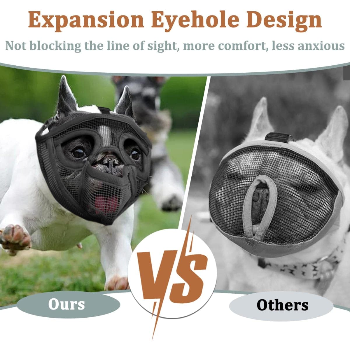 Mayerzon Short Snout Dog Muzzle for French Bulldog with Full Pant Design to Prevent Eating Biting, Soft Mesh Dog Muzzle for Shih Tzu Pug English Bulldog for Grooming Walking, Allow to Drink and Feed thumbnail 4