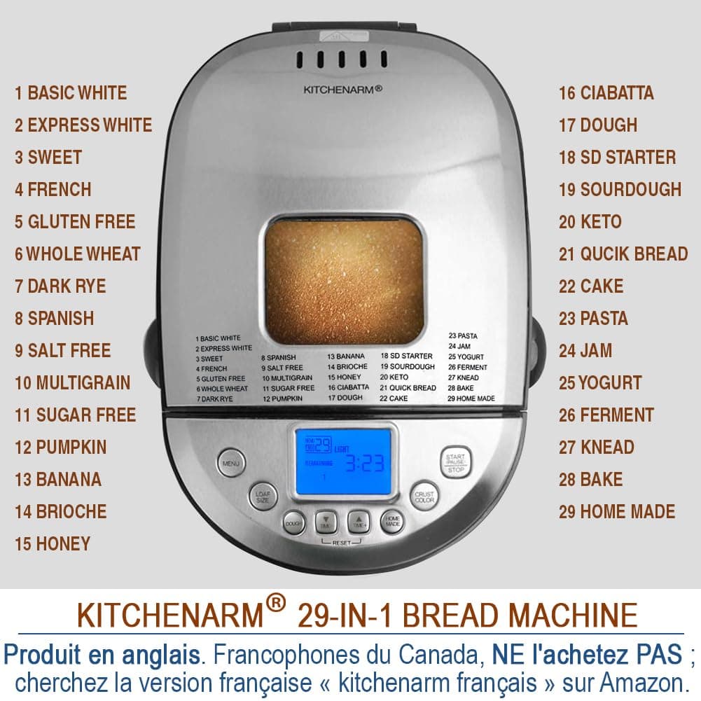 KITCHENARM 29-in-1 SMART Bread Machine with Gluten Free Setting 2LB 1.5LB 1LB Bread Maker Machine with Homemade Cycle - Stainless Steel Breadmaker with Recipes Whole Wheat Bread Making Machine thumbnail 2
