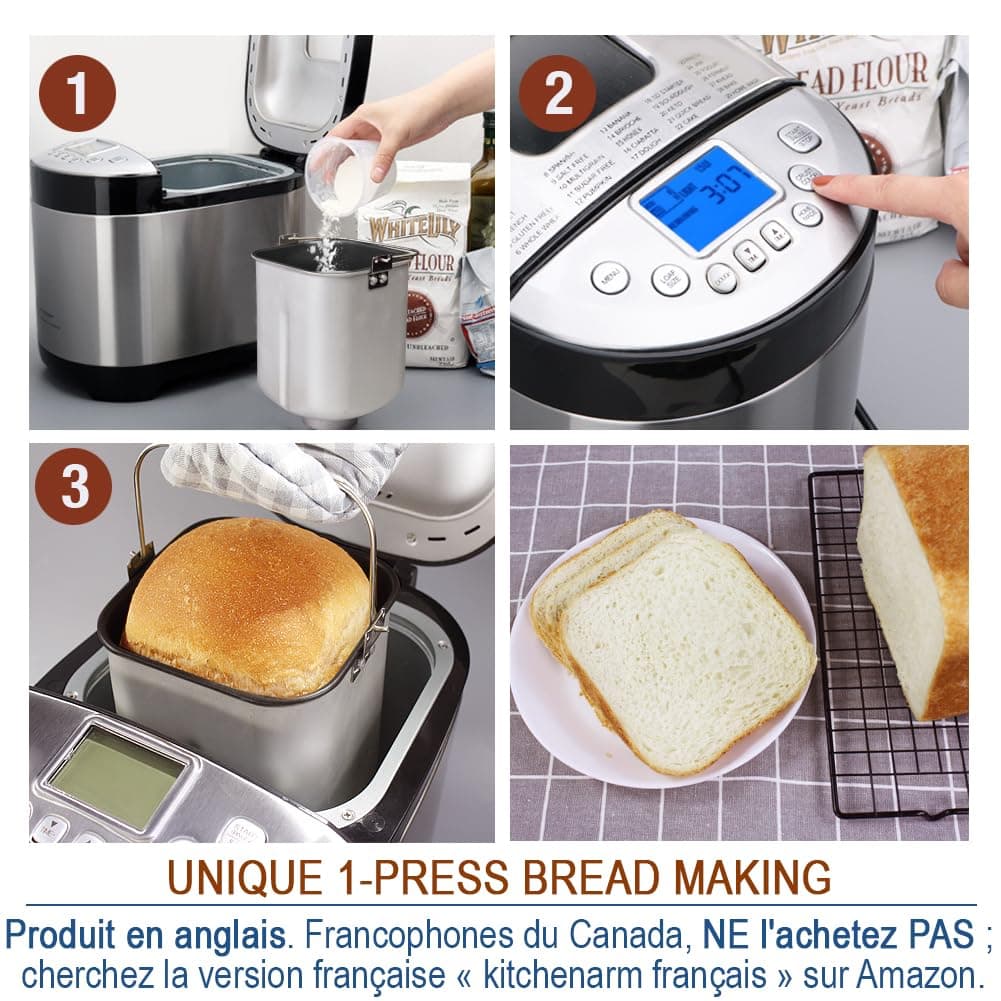 KITCHENARM 29-in-1 SMART Bread Machine with Gluten Free Setting 2LB 1.5LB 1LB Bread Maker Machine with Homemade Cycle - Stainless Steel Breadmaker with Recipes Whole Wheat Bread Making Machine thumbnail 3