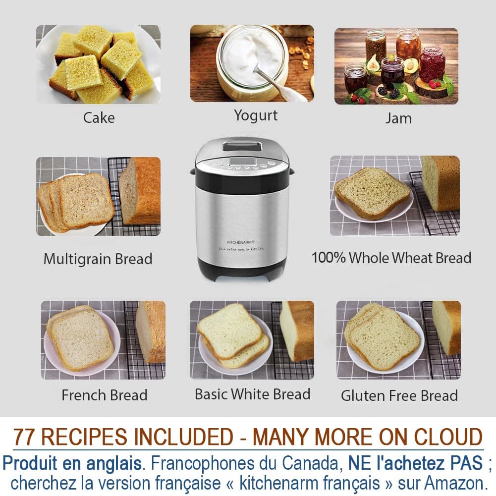 KITCHENARM 29-in-1 SMART Bread Machine with Gluten Free Setting 2LB 1.5LB 1LB Bread Maker Machine with Homemade Cycle - Stainless Steel Breadmaker with Recipes Whole Wheat Bread Making Machine thumbnail 5
