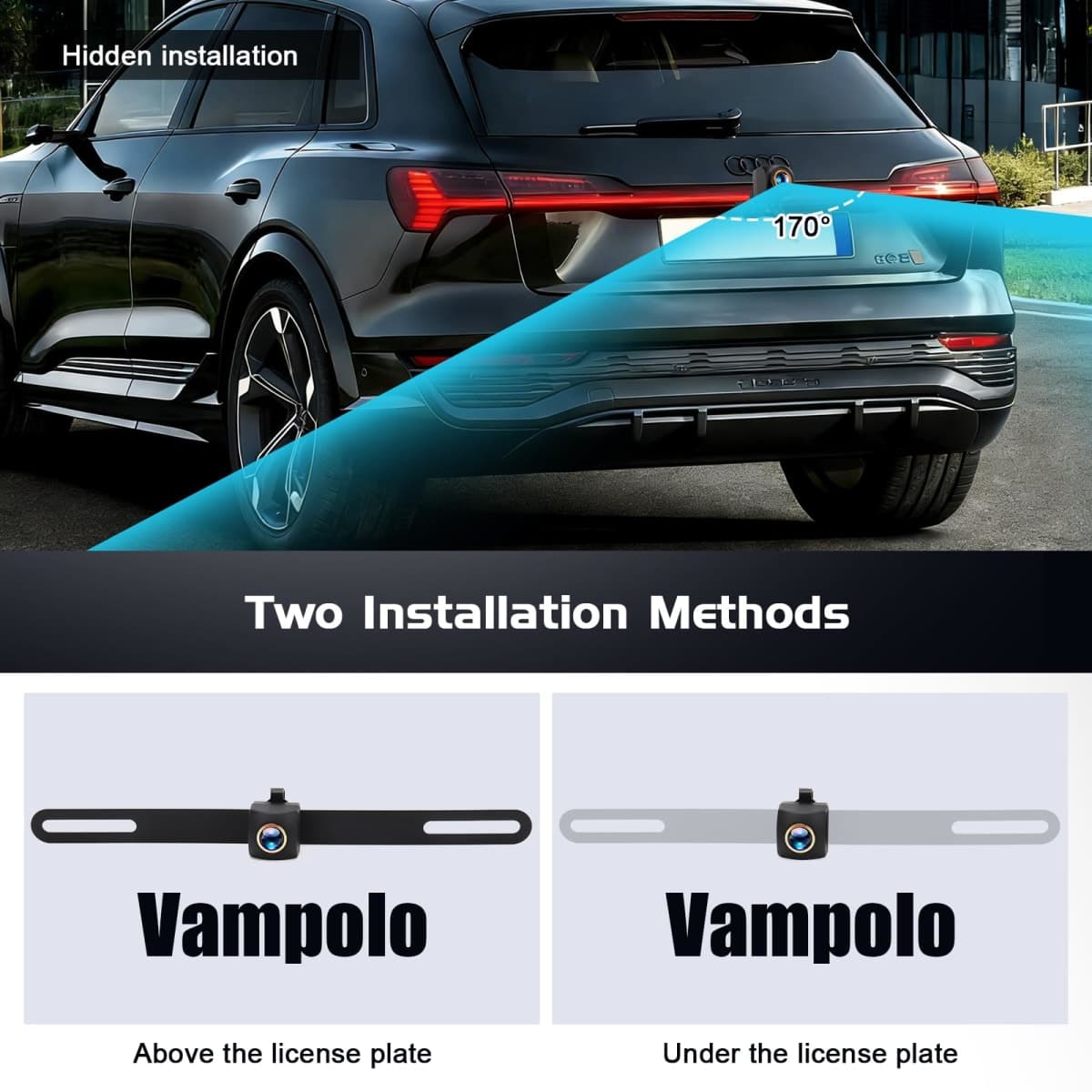 Backup Camera for Cars - HD/CVBS Image 170° Wide Angle, Super Night Vision, IP68K Waterproof, Metal Housing, Universal for 12V Vehicles (SUV, Truck, RV, Minivan) (Black- lincense Mount) thumbnail 4