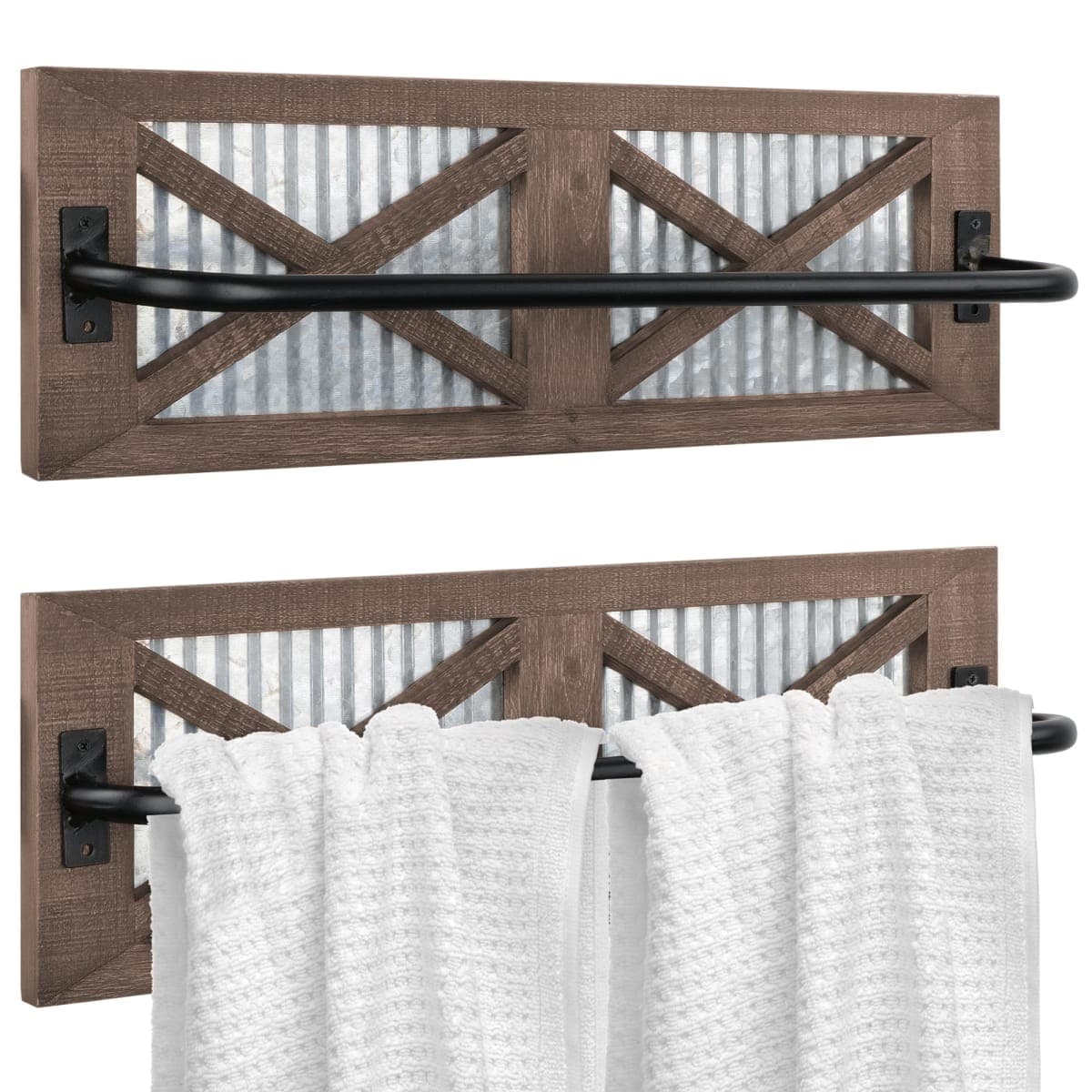 Autumn Alley Farmhouse Rustic Towel Rack Holder - Wood Towel Rack - Farmhouse Towel Holder for Rustic Bathroom and Farmhouse Kitchen Style Décor - 18" Wall Mounted, Set of 2, Rustic Brown — image 1