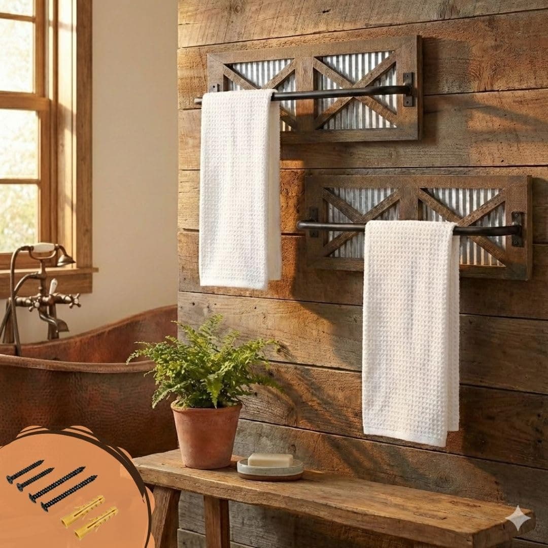 Autumn Alley Farmhouse Rustic Towel Rack Holder - Wood Towel Rack - Farmhouse Towel Holder for Rustic Bathroom and Farmhouse Kitchen Style Décor - 18" Wall Mounted, Set of 2, Rustic Brown thumbnail 5