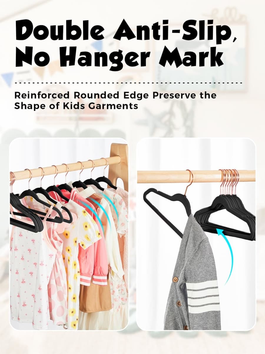 Smartor Kids Velvet Hangers 50 Pack, 14'' Inch Premium Non Slip Kids Felt Hangers for Closet, Space Saving Toddler Clothes Hanger for Youth's Childrens' Clothes Shirts, Pants, Dresses - Black thumbnail 2