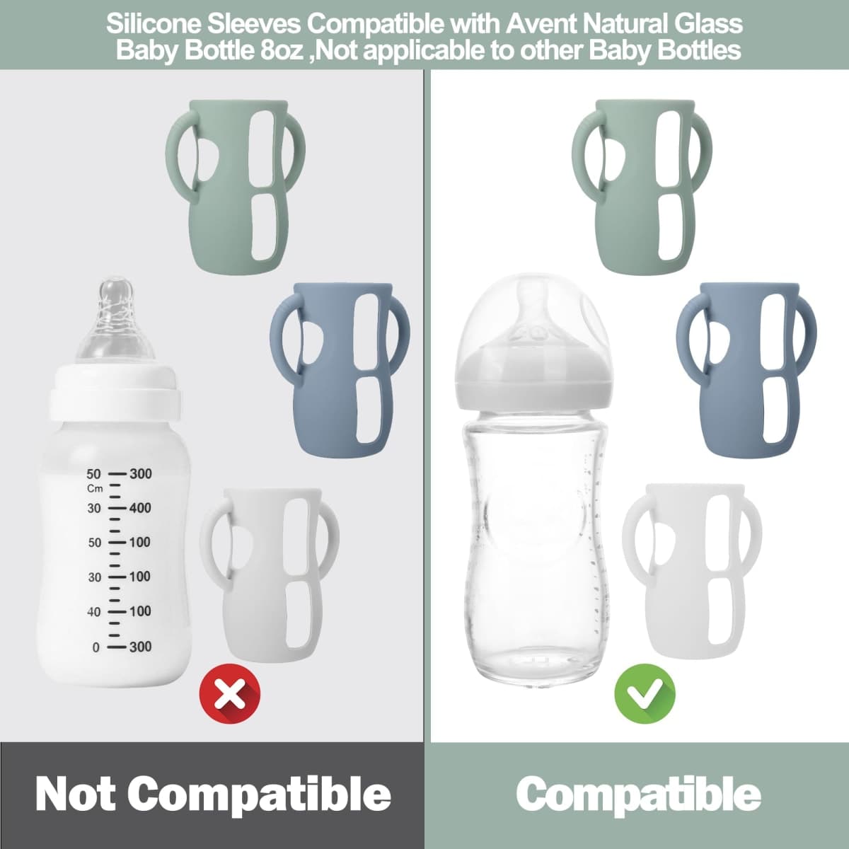 BUSOHA 3 Pack Silicone Sleeves for Avent Baby Bottles - Anti Breakage Baby Bottle Holder with Handle, Compatible with Avent Natural Glass Baby Bottles, 8 OZ thumbnail 2