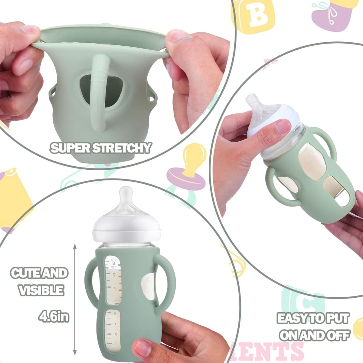 BUSOHA 3 Pack Silicone Sleeves for Avent Baby Bottles - Anti Breakage Baby Bottle Holder with Handle, Compatible with Avent Natural Glass Baby Bottles, 8 OZ thumbnail 4