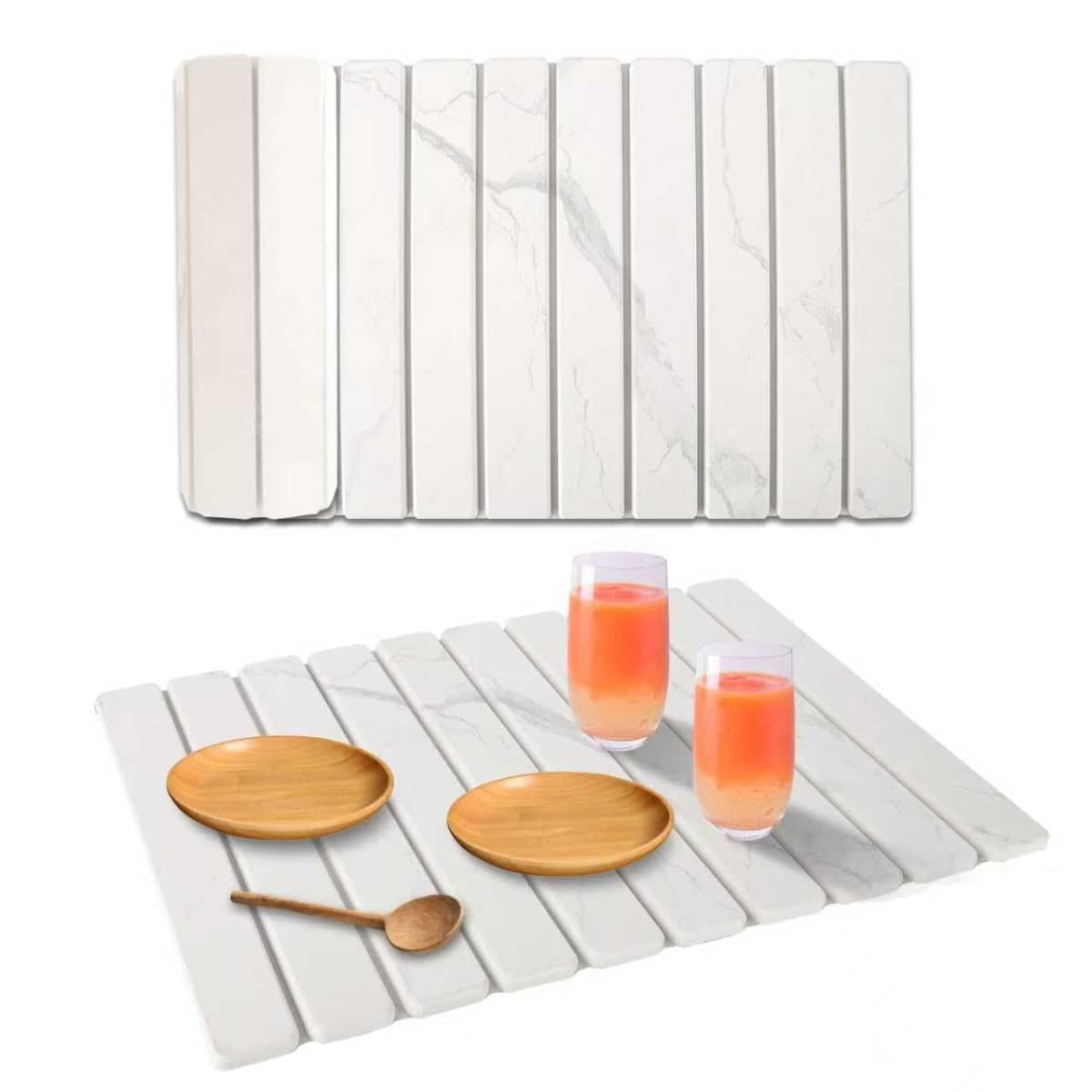 Stone Dish Drying Mat for Kitchen Counter, 24''×15'' Dishes Drying Matt Kitchen Counter, Absorbent Diatomaceous Earth Bath Quick Dry Mats for Tableware, Bottles and Cup(White Marble) — image 1