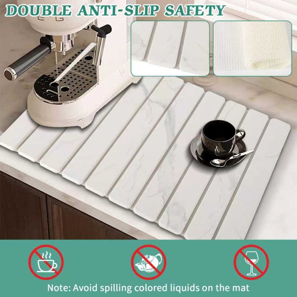 Stone Dish Drying Mat for Kitchen Counter, 24''×15'' Dishes Drying Matt Kitchen Counter, Absorbent Diatomaceous Earth Bath Quick Dry Mats for Tableware, Bottles and Cup(White Marble) thumbnail 3