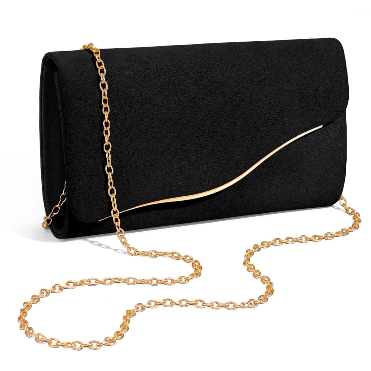 XquiziFit Clutch Purses for Women Formal Evening Clutch with Detachable Chain Faux Suede Purse for Wedding Party, Black — image 1