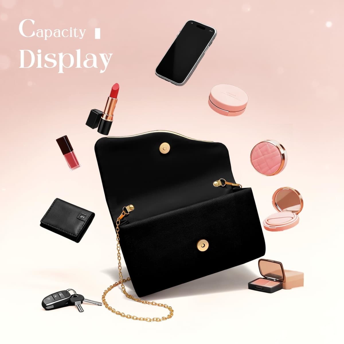 XquiziFit Clutch Purses for Women Formal Evening Clutch with Detachable Chain Faux Suede Purse for Wedding Party, Black thumbnail 4