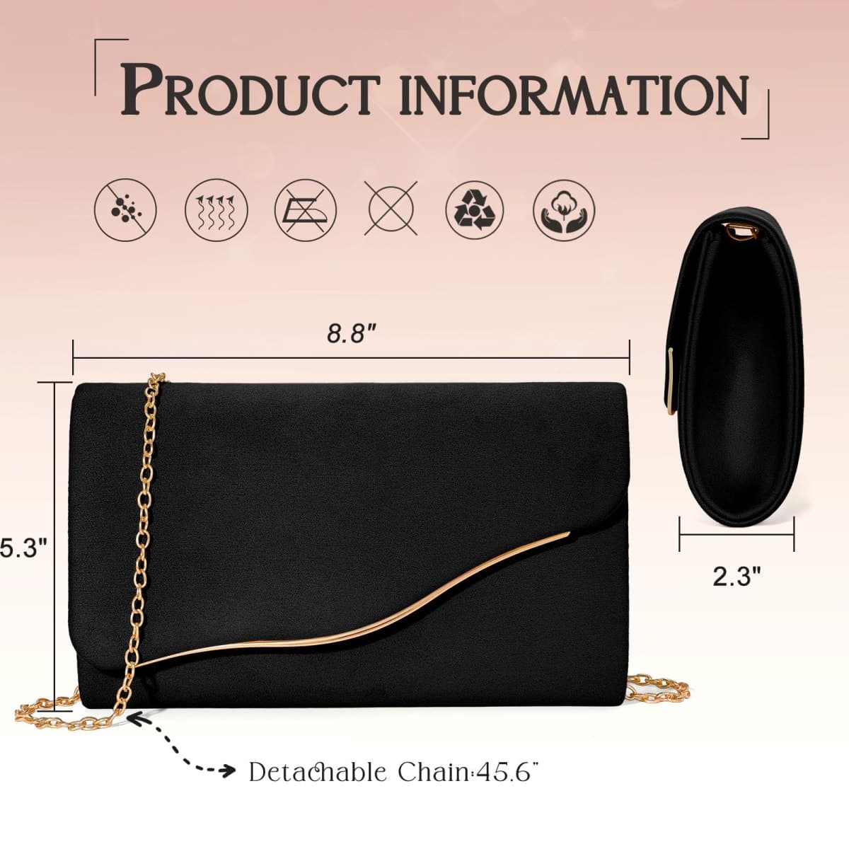 XquiziFit Clutch Purses for Women Formal Evening Clutch with Detachable Chain Faux Suede Purse for Wedding Party, Black thumbnail 5