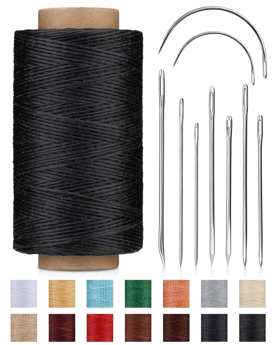 DIUDUS Yards Waxed Leather Thread, Leather Sewing Waxed Thread with Heavy Duty Leather Needles, Leather Thread for Hand Sewing Leather Craft Repair Leather Shoes Bags Sofa (Black) — image 1