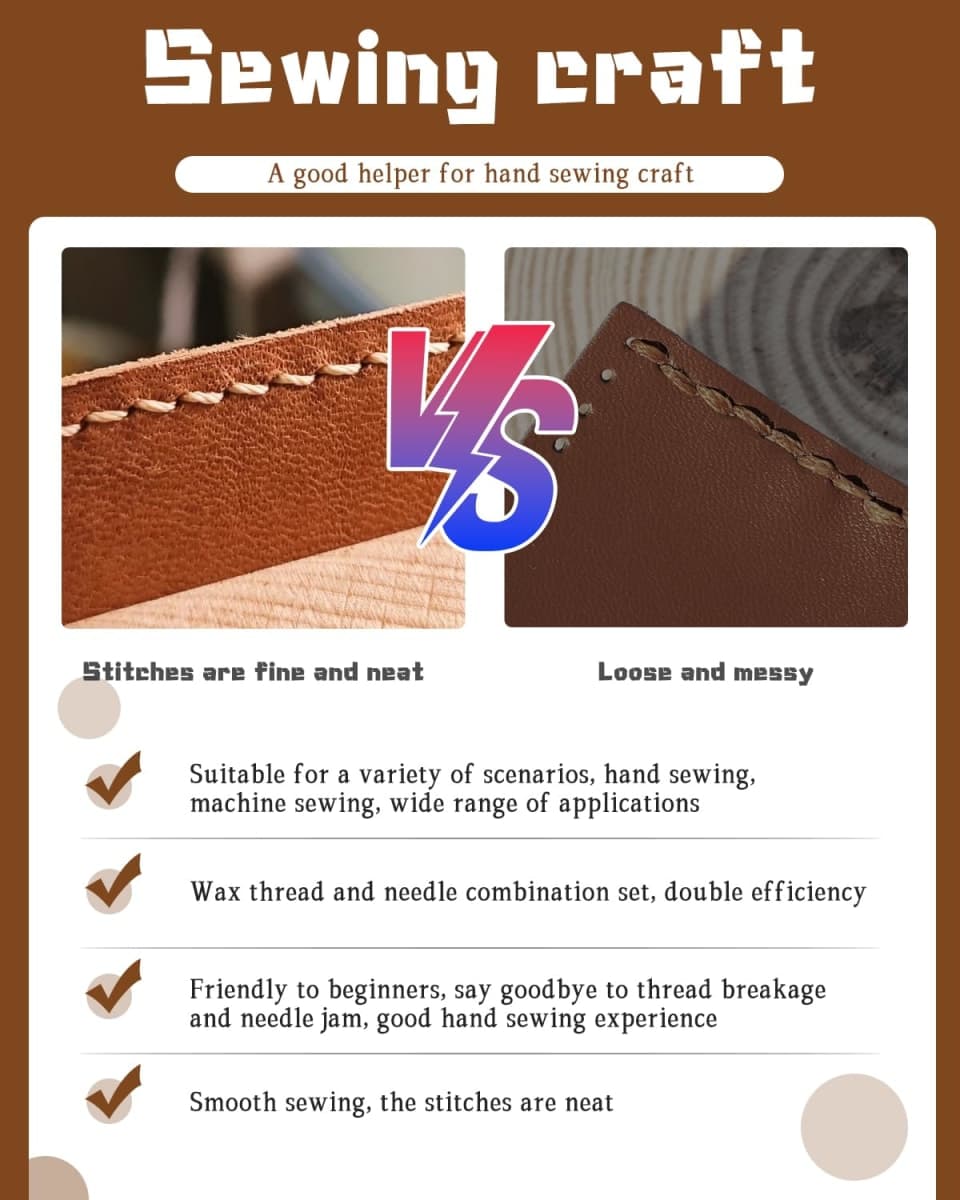 DIUDUS Yards Waxed Leather Thread, Leather Sewing Waxed Thread with Heavy Duty Leather Needles, Leather Thread for Hand Sewing Leather Craft Repair Leather Shoes Bags Sofa (Black) thumbnail 3