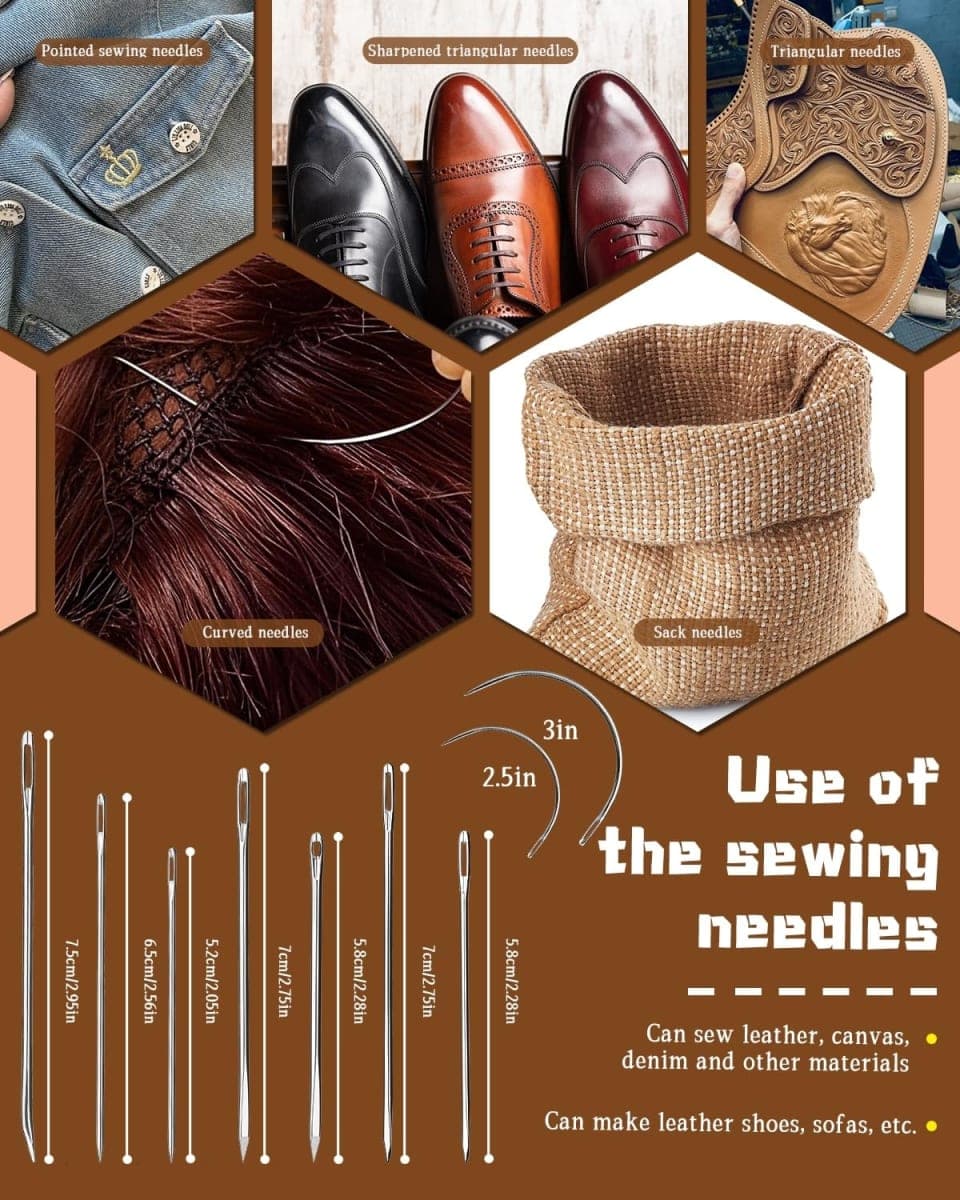 DIUDUS Yards Waxed Leather Thread, Leather Sewing Waxed Thread with Heavy Duty Leather Needles, Leather Thread for Hand Sewing Leather Craft Repair Leather Shoes Bags Sofa (Black) thumbnail 4
