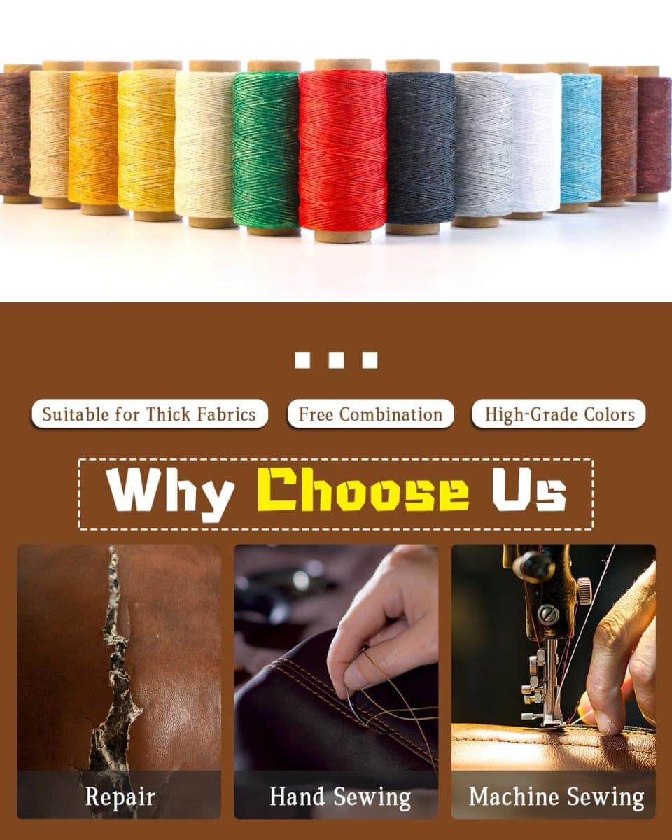 DIUDUS Yards Waxed Leather Thread, Leather Sewing Waxed Thread with Heavy Duty Leather Needles, Leather Thread for Hand Sewing Leather Craft Repair Leather Shoes Bags Sofa (Black) thumbnail 5