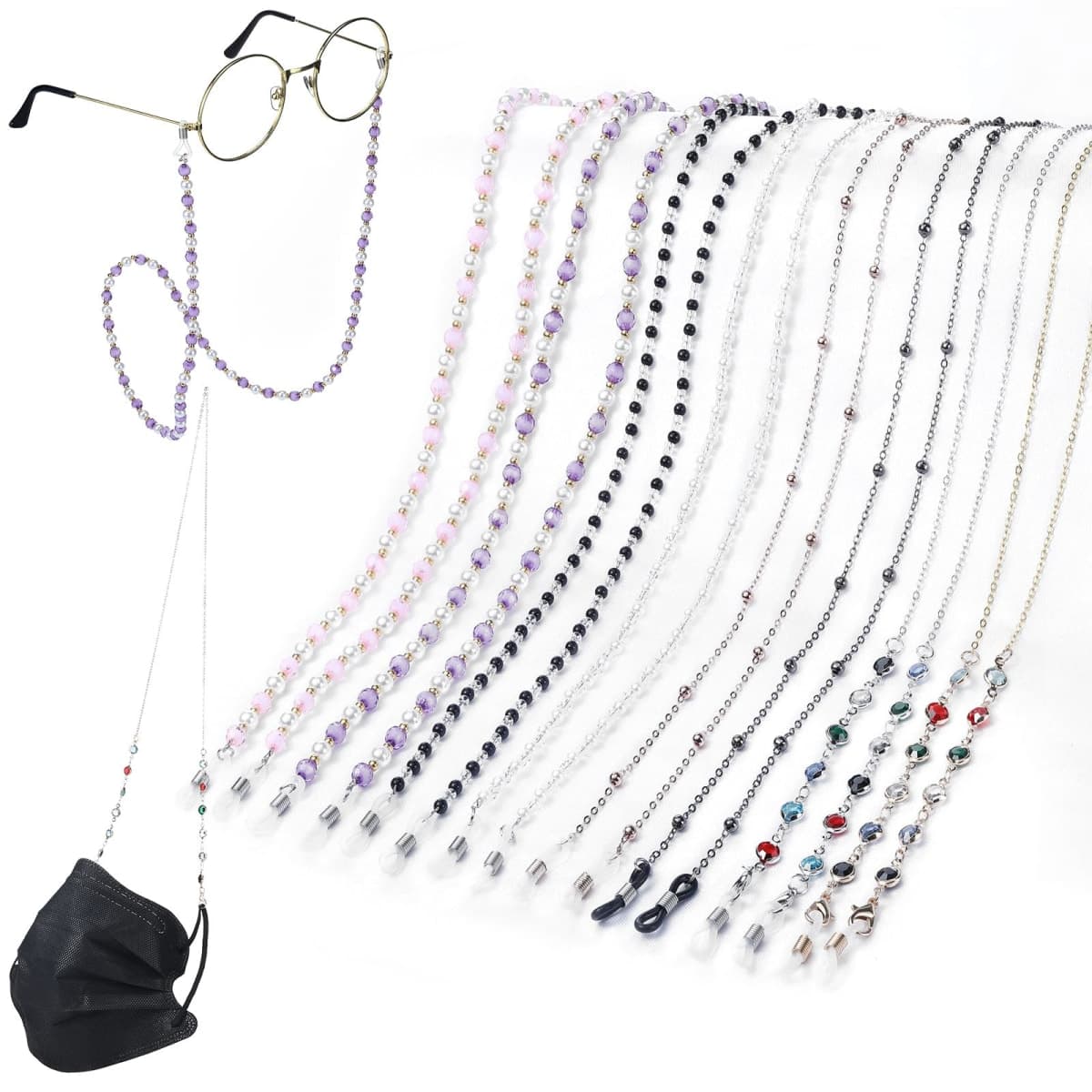 Frienda 8 Pcs Eyeglass Chains Beaded Glasses Chain for Women Stylish Elegant Sunglasses Strap Holder Around Neck(Cool Color) — image 1