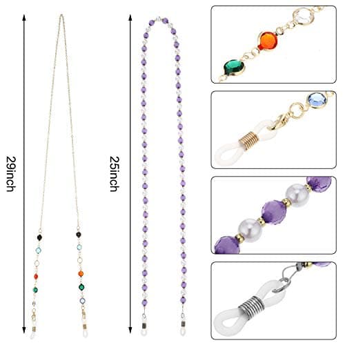 Frienda 8 Pcs Eyeglass Chains Beaded Glasses Chain for Women Stylish Elegant Sunglasses Strap Holder Around Neck(Cool Color) thumbnail 3