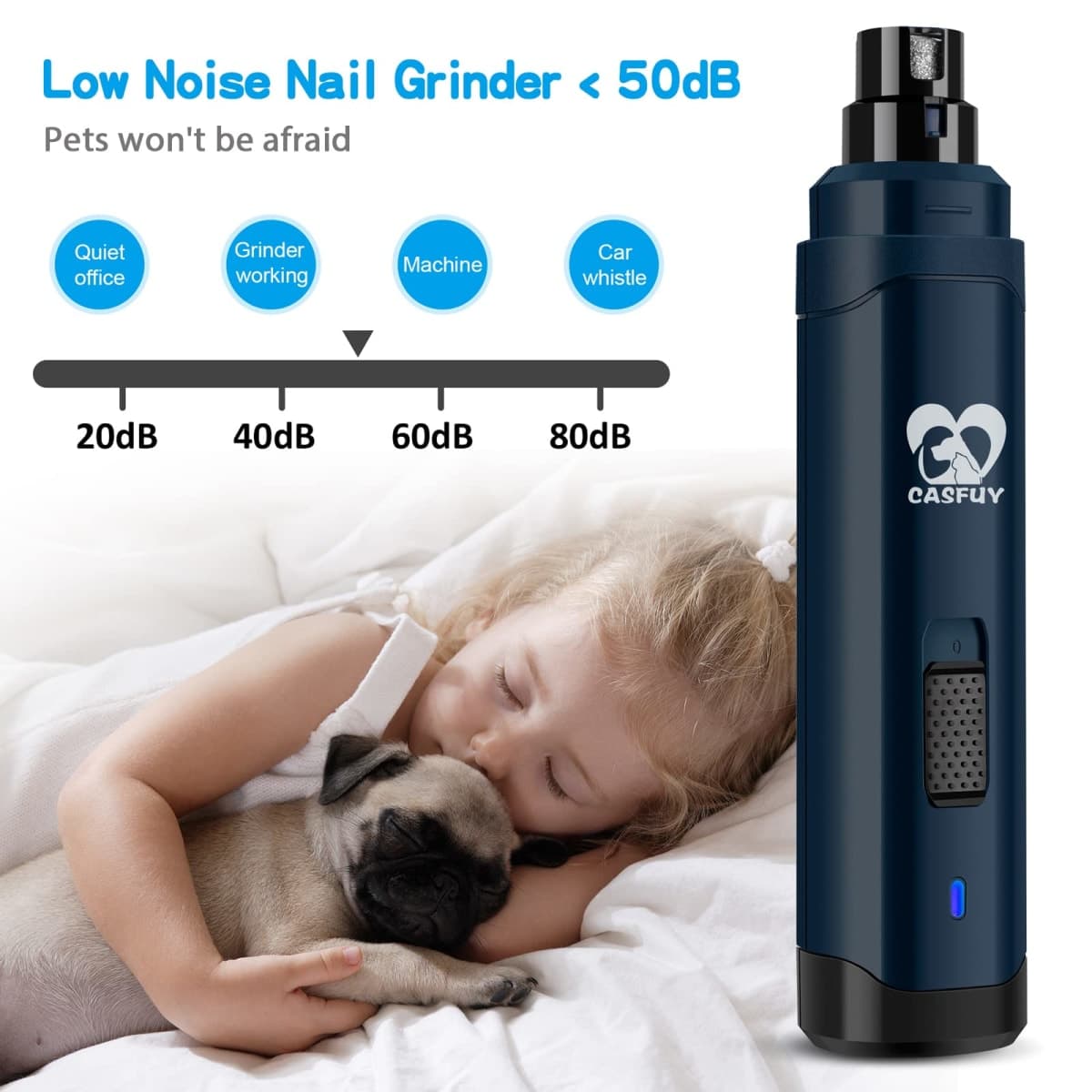Casfuy Dog Nail Grinder Upgraded - Professional 2-Speed Electric Rechargeable Pet Nail Trimmer Painless Paws Grooming & Smoothing for Small Medium Large Dogs & Cats (Dark Blue) thumbnail 3